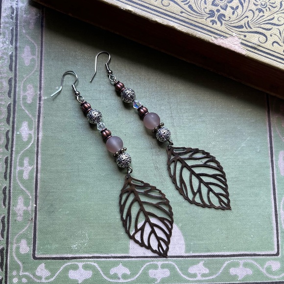 Handmade Nature-Inspired Bronze Leaf Earrings Boho - Picture 4 of 9